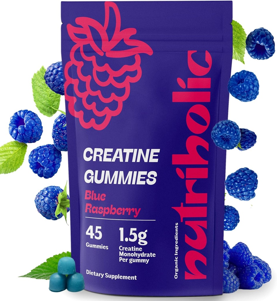 Erkekler ve Kadınlar için Kreval, Vegan, Gluten-Free, Non-GMO, Gluten-Free, Non-GMO, 1.5g of Kretine per Gummy - 45ct (45 Count, Blue Raspberry)