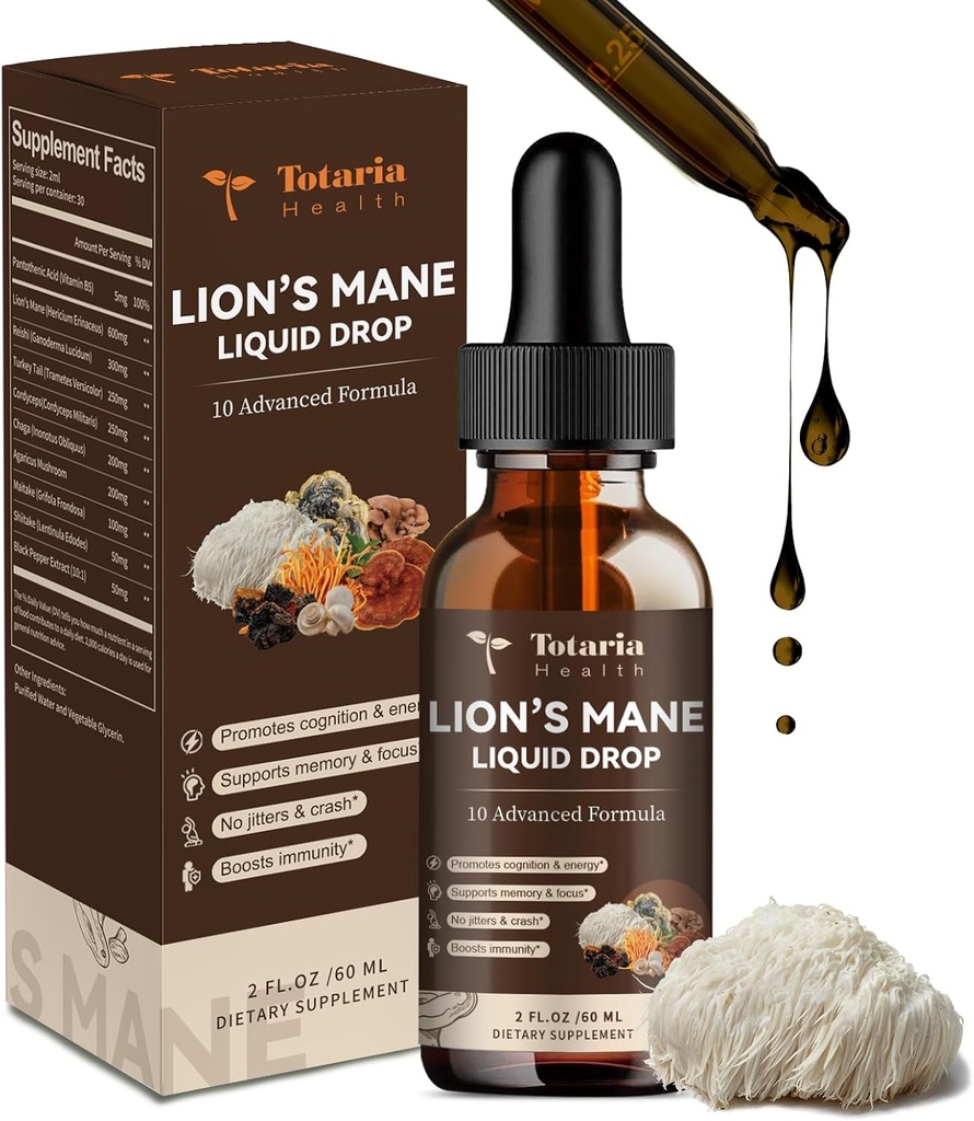 Lions Mane Supplement - Βιολογικό συμπλήρωμα μανιταριών του Lion Extract Liquid Drops Powder - Εγκεφαλική υποστήριξη Immory Memory Focus Non-GMO, Gluten-free, Vegan Natural Timcture Superfood