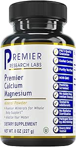 Premier Research Labs Ασβέστιο Μαγνήσιο Σκόνη - Φυσική σκόνη κοραλλιού Ασβέστιο για την υγεία των οστών, Αναμειγνύεται με νερό για Αλκαλική PH ισορροπία - 8 oz