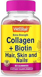 WellYes Collagen with Biotin Gummies - Supports Skin, Hair, Nail Health, Joint Function, Bone Mechanic, Muscle growth, Cognitive Performance - Gluten Free, GMO Free - 60 Count