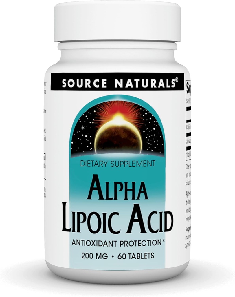 Source Naturals Alpha Lipoic Acid 200 mg Υποστηρίζει τον υγιή μεταβολισμό ζάχαρης, τη λειτουργία του ήπατος και την παραγωγή ενέργειας - 60 δισκία