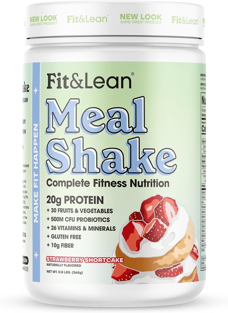 Fit & Lean Meal Shake, Fat Yanma, Protein, Fiber, Probiyotikler, Strawberry Shortcake, 0.8 lbs (365 g) 10 Konteyner İçeriyor