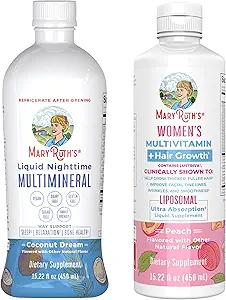 MaryRuth's Liquid Nighttime Multimineral (Coconut, 32oz) & Women's Multivitamin + Hair Growth Liposomal (Peach) 