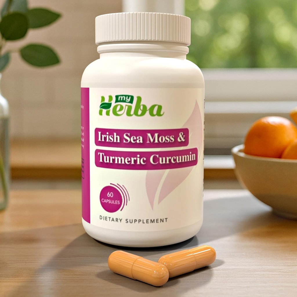 Deniz Moss & Turmeric Curcumin Supplement - Organik İrlandalı Deniz Moss & Standardized Turmeric Extract (95 Curcuminoids), Ortak Destek ve Yetişkinlik, 60 Capsules