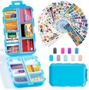 14 Grids Travel Pill Organizer Box με 415-PCs Medicine Name Labels - Pocket Daily Pharmacy Case Container Kit - Travel Medication Holder Dispenser for Fish Oil Vitamin Supplement Storage - Blue