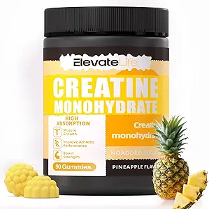 ElevateLife Creatine Monohydrate Gummies 5g for Men Women - Sugar Free Chewable Supplement. 90 Gummies Lemon
