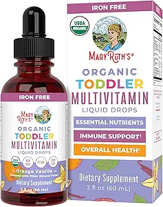 MaryRuth Organics Kids Multivitamin for Toddlers | USDA Organik | Toddler Vitaminleri Çocuklar için Sıvı Ödevler 1-3 | Toddler Immune Support & Genel Wellness | Vegan | Non-GMO | Gluten Free | 2 Fl Oz