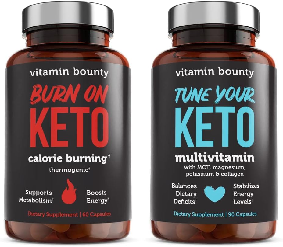 Βιταμίνη Bounty Συντονίστε το Keto σας και Burn on Keto Bundle - Keto Multivitamin, θερμίδα Burning για γυναίκες και άνδρες, Premium σμέουρων Κετόνες, Ενεργειακή Υποστήριξη - Bundle 60 Κάψουλα κάθε μία