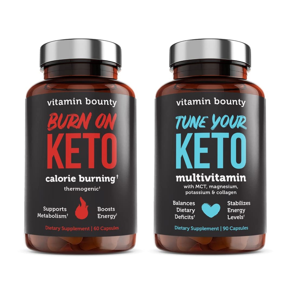 Βιταμίνη Bounty Συντονίστε το Keto σας και Burn on Keto Bundle - Keto Multivitamin, θερμίδα Burning για γυναίκες και άνδρες, Premium σμέουρων Κετόνες, Ενεργειακή Υποστήριξη - Bundle 60 Κάψουλα κάθε μία