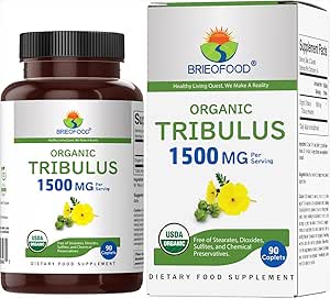 Brieofood Organic Tribulus 1500 mg, 45 Hizmet, Vegetarian, Gluten Free, 90 Vegetarian Tablets
