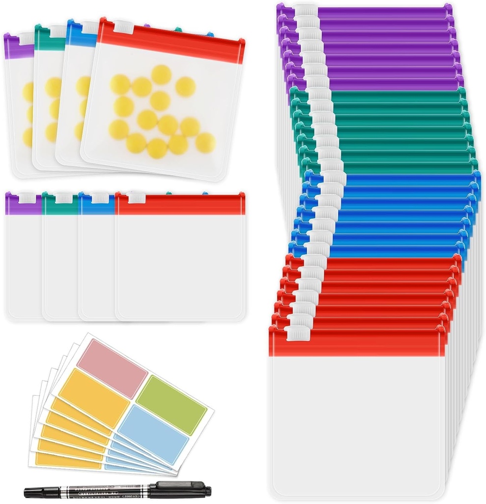 MARFOREVER 39 Pcs Τσάντες χαπιών - Τσάντες χαπιών Travel Pill Organizer Reuseable Medicine Organizer Χάπια Αποθήκευση χαπιών 28 Pcs Πλαστικές Τσάντες Ιατρικής 10 Φύλλα Ετικέτες και 1 PC Marker