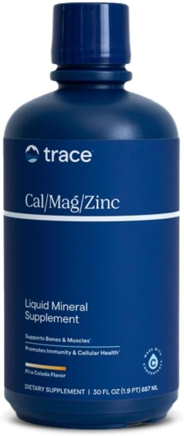 Trace Minerals | Sıvı Cal/Mag/Zinc | Kalsiyum, Magnezyum, çinko, D3 Tamam | Normal Doku, Kas ve Bonek | Natural Piña Colada Flavor | 32 hizmet, 32 fl oz.