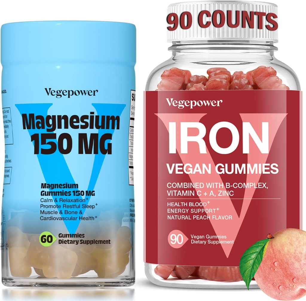 Magensium Gummies ile Demir Supplement, Vegan Demir Gummies C, A, B-Complex, Folate, Yetişkinler ve Çocuklar için, Iron Deficiency için, Anemia, Relaxation Sleep, Non-GMOmmies