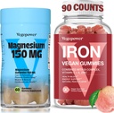 Magensium Gummies ile Demir Supplement, Vegan Demir Gummies C, A, B-Complex, Folate, Yetişkinler ve Çocuklar için, Iron Deficiency için, Anemia, Relaxation Sleep, Non-GMOmmies