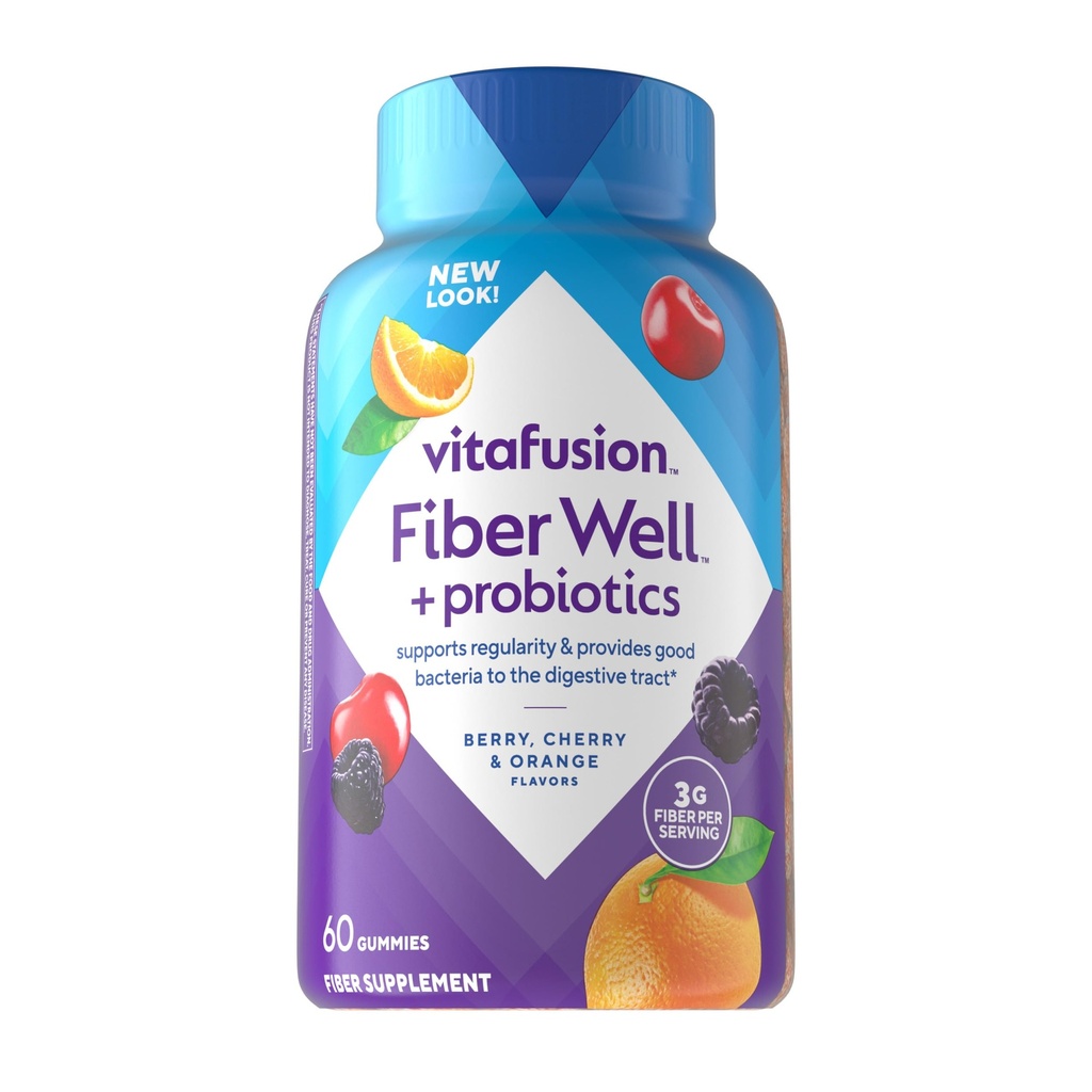 Yetişkinler için Vitafüzyon Fiber Well + Probiyotikler Gummies - Digestive Health ve Probiyotikler için 3g Fiber*, 60 Count Count Count Count