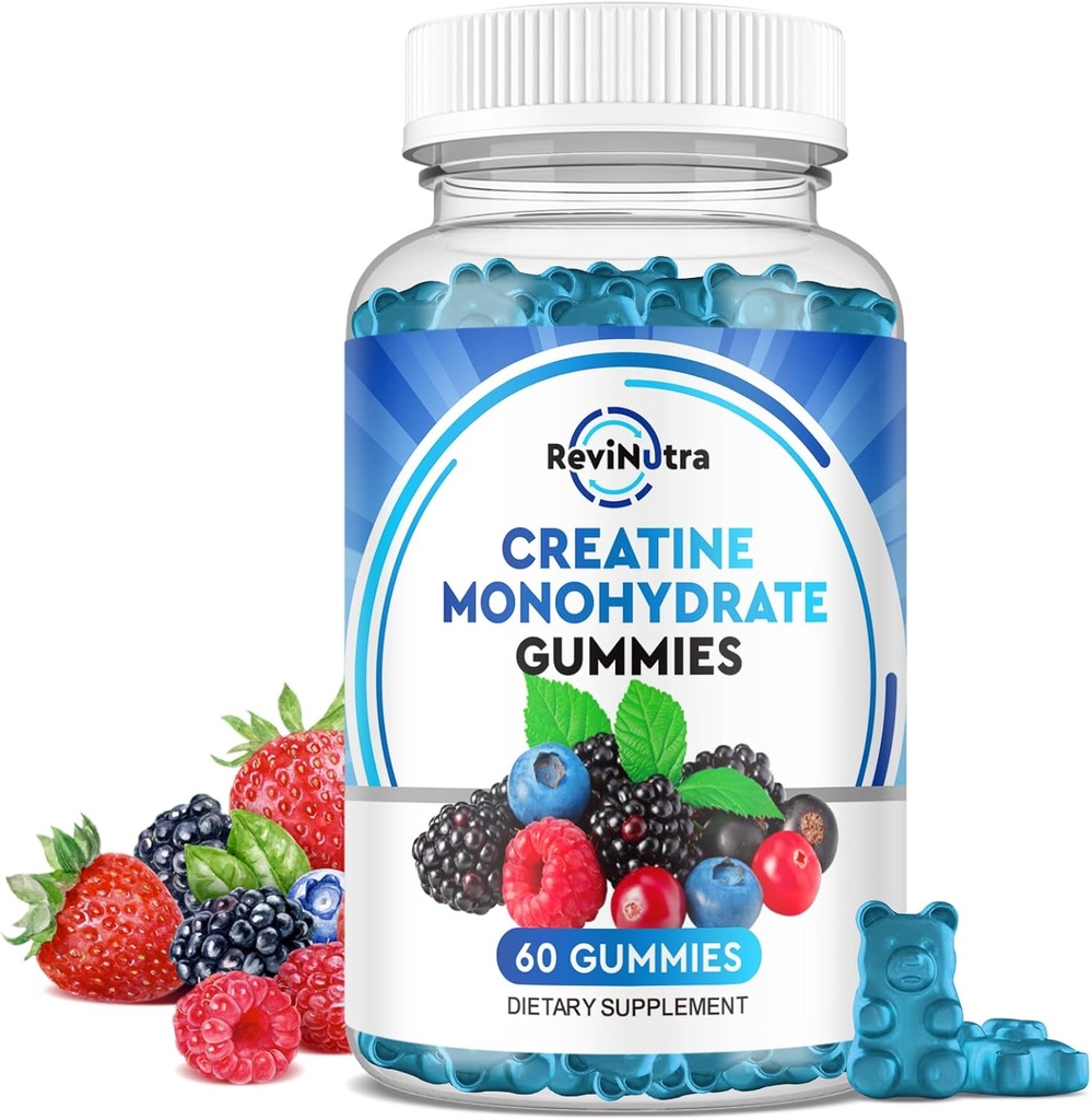 Creatine Monohydrate Gummies για άνδρες & γυναίκες, μασώμενα Creatine Monohydrate with Vitamin B12 for Muscle Growth & Recovery-Vegan, Mixed Berry Flavor, 60 Gummies