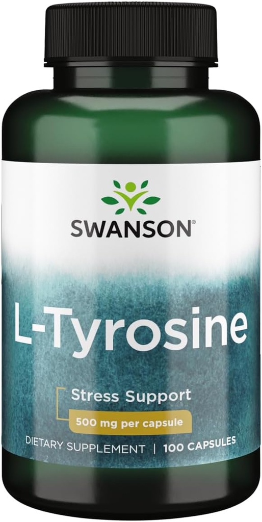 Swanson L-Tyrosine - Her Şeye Stres Desteği, Bilişsel Fonksiyonlar ve Zihinsel Clarity - Yardım Genel Beyin Sağlığı - (100 Capsules, 500 mg)