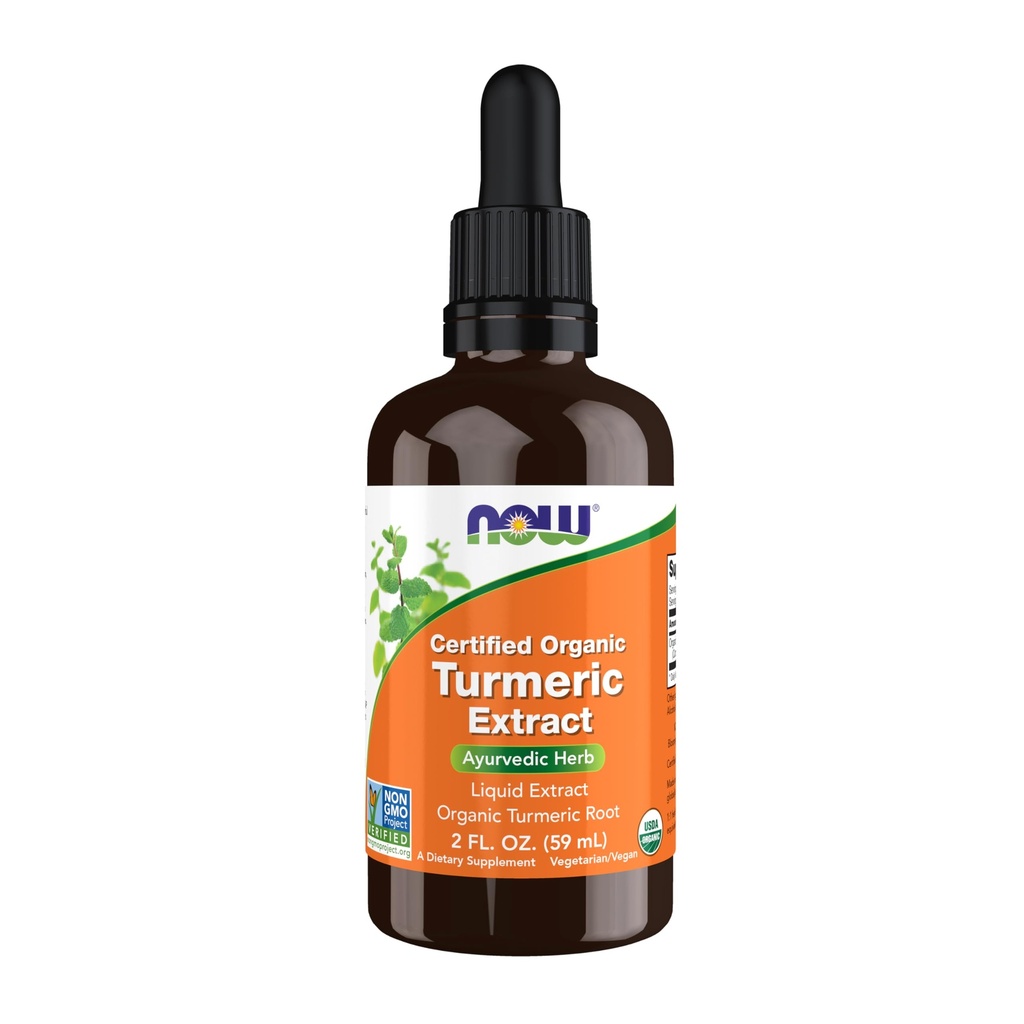 NOW Συμπληρώματα τροφίμων, Certified Organic Turmeric Extract, Ayurvedic Herb, Liquid Extract, Organic Turmeric Root 2 ουγγιές υγρών