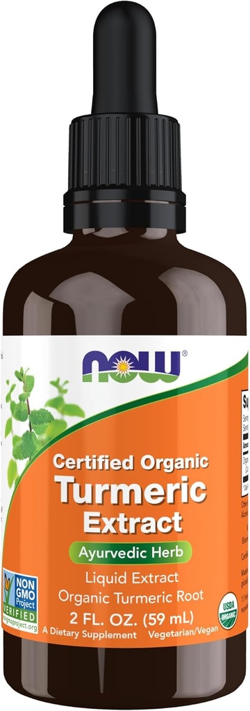 NOW Συμπληρώματα τροφίμων, Certified Organic Turmeric Extract, Ayurvedic Herb, Liquid Extract, Organic Turmeric Root 2 ουγγιές υγρών