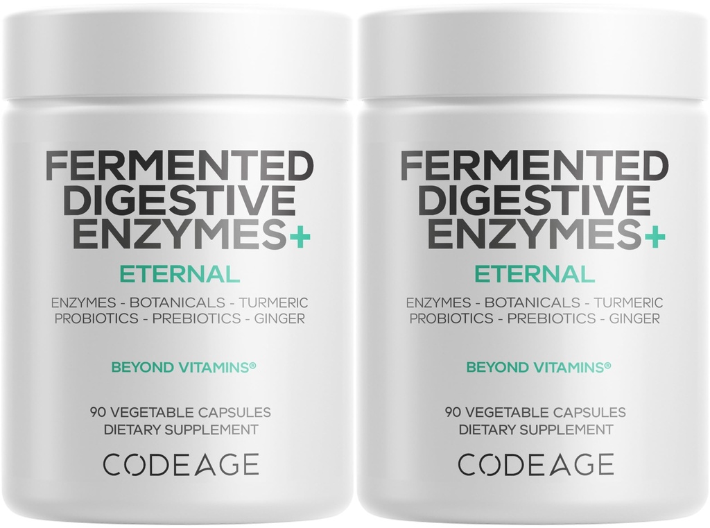 Codage Fermented Digestive Enzymes Supplement 3-Month Supply - 14 Digestive Enzymes, Probiotics, Prebiotics, Fermented Botanicals, Plant-based Multi Pancreatic Enzymes - 1 Capsule a Day - 2-Pack