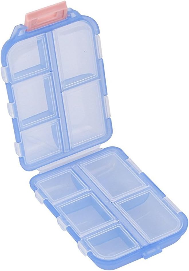 Pill Case - Portre Tablet Kutu 10 Karşılaştırmalı - Tıp Capsule Vitaminiable Organize Tankı Seyahat Için Depolama Pocket Purse - Clear Blue