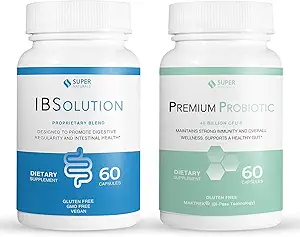IBSolution Gut Health Bundle - Όλα τα φυσικά έντερα Υγεία Υποστήριξη & Premium Probiotics w/ 40 δισεκατομμύρια CFU για την υποστήριξη των ακανόνιστων Bowels, Bloating, δυσκοιλιότητα, αέριο, κοιλιακό άλγος - 2 πακέτα (120 Caps)