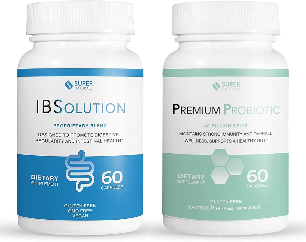IBSolution Gut Health Sche - All Natural Gut Health Support & Premium Probiyotiks w/ 40 Milyar CFU for Support of Irregular Bowels, Bloating, Constipation, Gas, Abdominal Pain - 2 Pack (120 Caps)