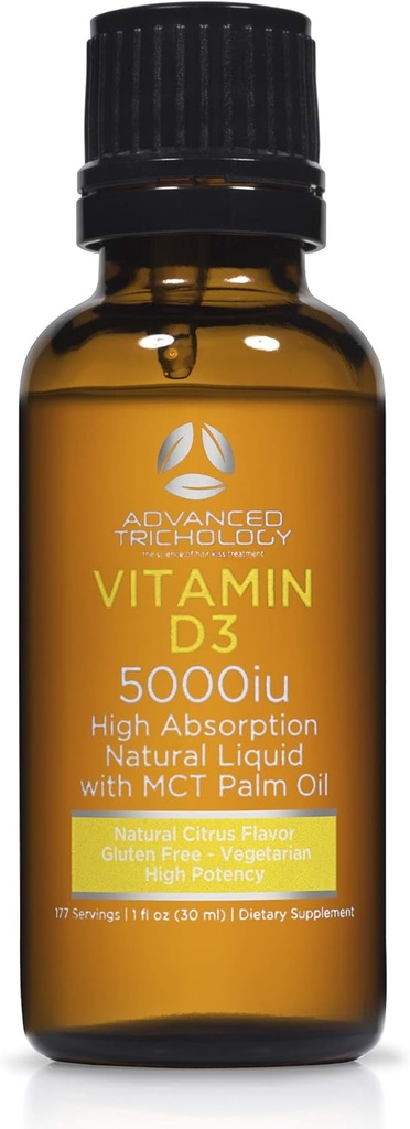 Gelişmiş Tricholoji Vejetaryen Sıvı Vitamin D3-5000 iu High Abors - 1000 iu per Drop - 6 Ay Supply - Gluten Free 365 VIT D - 1 Akışkanlar Ounce (kısayı 1)