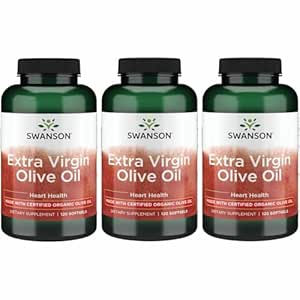 Swanson Extra Virgin Olive Oil - Φυσικό συμπλήρωμα στήριξης της καρδιοαγγειακής υγείας w/Essential Faty Acids - Made w/Organic Cold-Pressed Olive Fruit - (120 Softgels, 1g Κάθε) 3 Pack