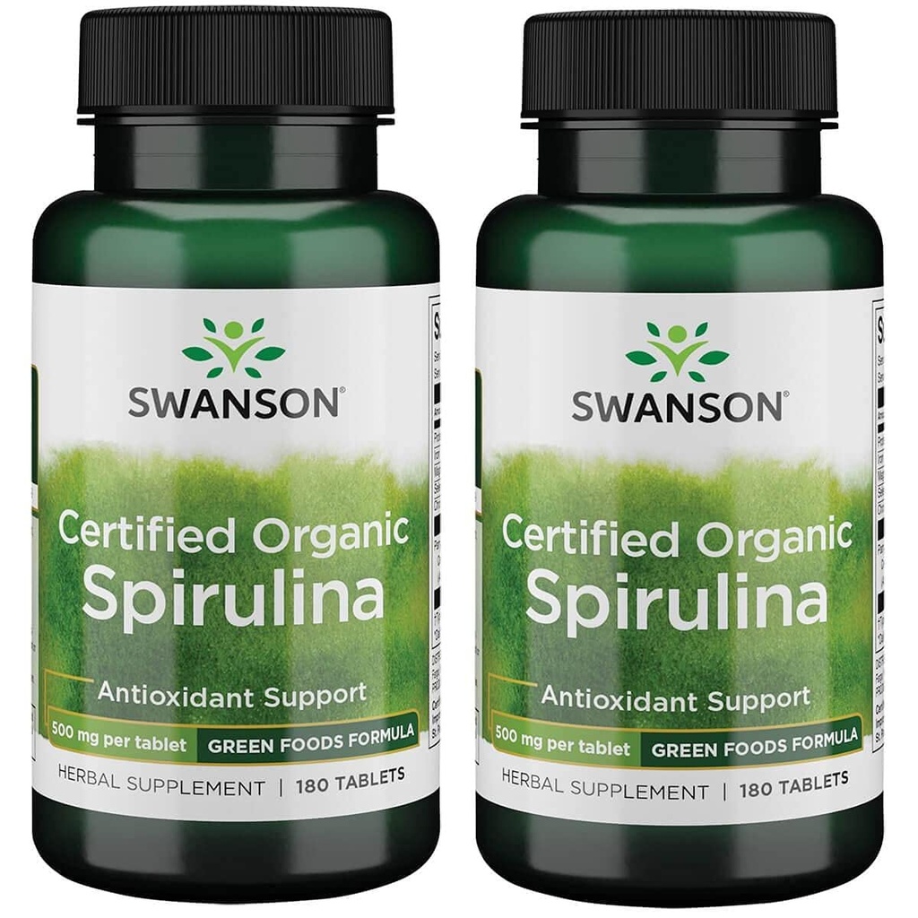 Swanson Organik Spirulina 500 mg 180 Tabs (2 Pack)