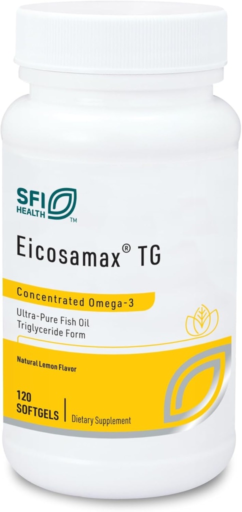 Klaire Labs SFI Health Eicosamax TG Fish Oil Pills with EPA/DHA - Omega-3 Fatty Acids Beyin & Heart Function - Natural Lemon Flavor to Help Fishy Burps veya Aftertaste (120 Softgels)
