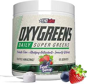 EHP Labs OxyGreens Super Greens Powder - Spirulina & Chlorella Superfood, Green Juice Powder & Greens Συμπληρώματα με Προβιοτικές Ίνες, Αντιοξειδωτικά & Υποστήριξη Ανοσίας, 30 Σερβίρεται (Guava Paradise)