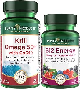 Saf Ürünler Log - Krill Omega 50+ with CoQ10 + B-12 Energy Melt - Krill Omega 50+ with CoQ10 (Krill Oil, Fish Oil, CoQ10, Vitamin D) B-12 Berry Melt (Meylcobalamin B12 + B6 + D3 + Daha Fazla)