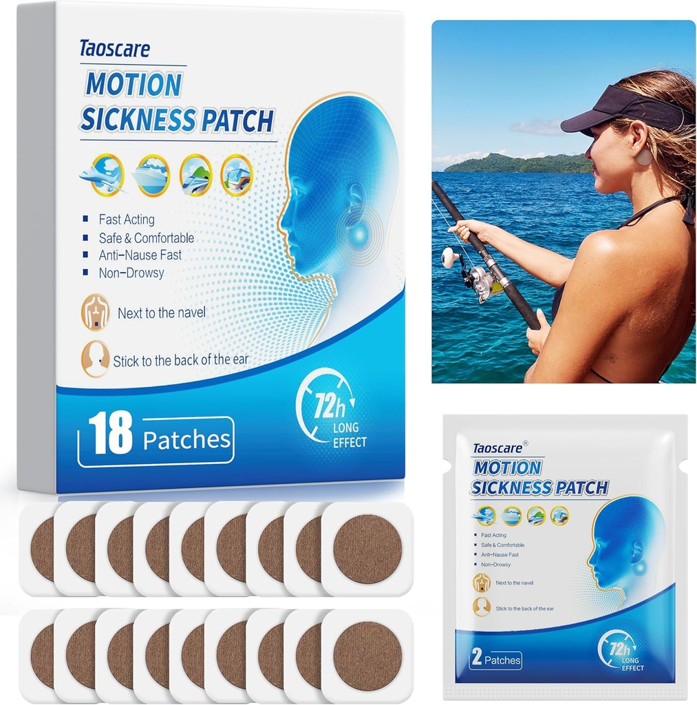 Motion Sickness Patches for Cruise, Sea Sickness Patch for Dizinness Ίλιγγος & Ναυτία Relief, Παιδιά και Ενήλικες Travel Essentials for Cruise/car/Airplane/Amusement Park Trip (18 Count)