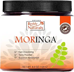 Reddy Naturals Aryana Moringa σκόνη - Βιολογικό εκχύλισμα φύλλων Moringa Superfood σκόνη – Great-Tasting, Fast-Dissolving Moringa – 4.2 oz (120 g)