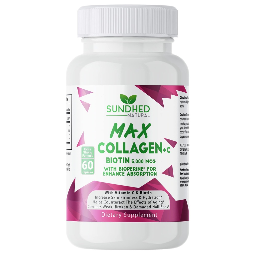Max Collagen Plus C (60 caps) - Όλες οι κάψουλες φυσικού κολλαγόνου με βιοτίνη & βιοπερίνη για την ενίσχυση της ενυδάτωσης κατά της γήρανσης & της σύσφιξης του δέρματος - χάπια κολλαγόνου για την ενίσχυση οστών & νυχιών