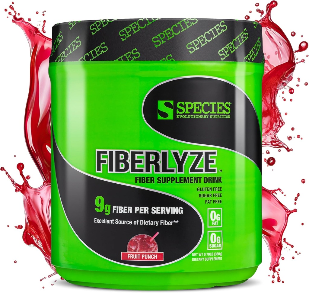Species Nutrition Fiberlyze Fiber Supplement, Psyllium Based Soluble & Insoluble Fiber Powder for Healthy Colon, Digestive Functions (Fruit Punch, 30 Servings)