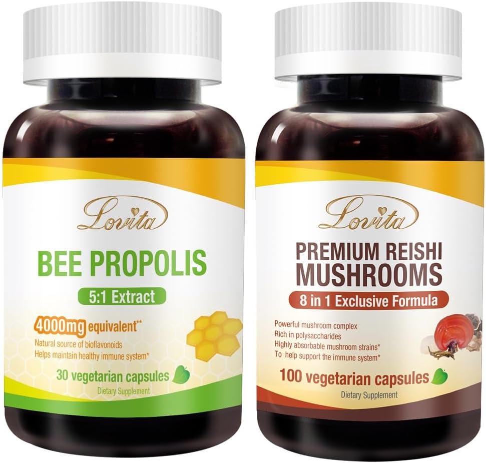 Lovita Bee Propolis Capsule & Premium Reishi Mushrooms Nutrients Sche. Diyetsel Supplement Daha İyi Beslenme ve Genel Olarak Daha İyi