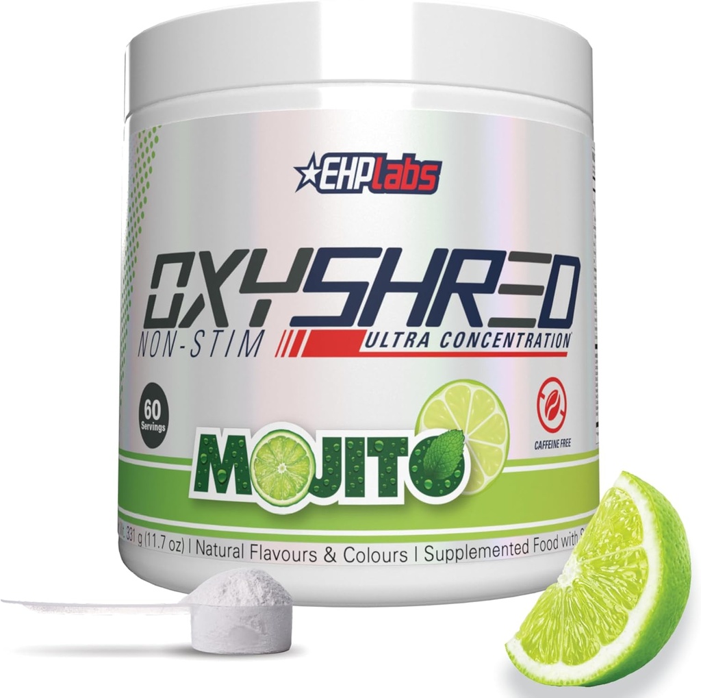 EHP Laboratuvarları OxyShred Non Stimulant Pre Workout Toz - Stim Free Pre Workout, Caffeine Free Preworkout for Men & Women - Non Stim Preworkout - Sugar Free Energy Toz - Mojito, 60 Hizmetler