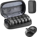 Serfeymi Haftalık Seyahat Pill Organizer 2 Times A Day AM PM Yükseltd Black Pill Box 7 Day with Portatif Ambalaj Deri Pill Case, Medicine Organizer for Pills, Vitamins, Fish Oils - Black 01
