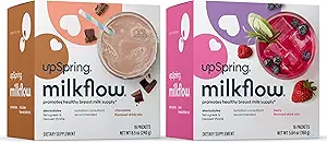 Upspring Milkflow Electrolyte Θηλασμός συμπλήρωμα Ποτό Μίγμα με Fenugreek 16 Count Chocolate και 16 Count Berry Flavor Bundle, Lactation Supplement to Promotion Healthy Breast Milk Supply & Restore