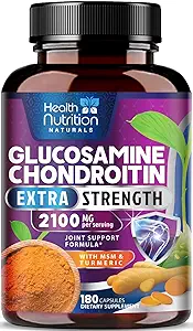 Glucosamine Chondroitin 2100mg - 3X συμπλήρωμα κοινής υποστήριξης δύναμης με MSM, Glucosamine Sulfate, Turmeric, Boswellia, Quercetin για Cartilage, Ευελιξία & Κινητικότητα, Εμφιαλωμένο στις ΗΠΑ, 180 κάψουλες