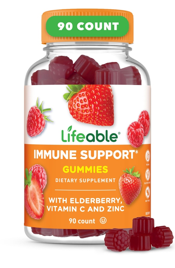 Lifeable Immune Support Gummies for Adult | Elderberry Vitamin C ve çinko | Great Tasting Elder Immune Support Supplement Gummies | Immunity Gummies for Yetişkinler, Men, Women | 90 Gummies
