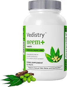 Neem+ Broşür Eksleri | 1100 mg Supports Clear Skin, Detoxification and Immune Health | Azaltılar Acne & Sağlıklı Skin'i Long Pepper ile Destekler | 60 Vegan Tabletler