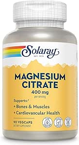 SOLARAY Magnezyum Citrate 400 mg - Supplement Magnezyum - Bone Health, Muscle, Relaxation and Heart Health Support - Geliştirilmiş Abors, Vegan, Gluten Free, 60-Day Garanti, 30 Hizmet, 90 VegCaps