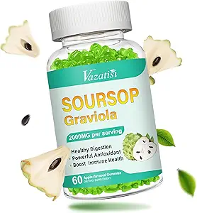 Soursop Graviola Gummeis, Organik Soursop Hücre Desteği ve Rejenerasyonu için Geri Döndü, Immune Boost, Digestive Aid, Sugar Free/Vegan, 60 Count