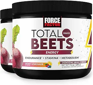 FORCE FACTOR Total Beets Energy Drink Mix 2Pack, Superfood Beet Root Toz, Nitrates to Boost Energy, Support Circulation, Blood Flow, Nitrik Oksit ve Stamina, Heart Health Supplement, 60 Hizmetler
