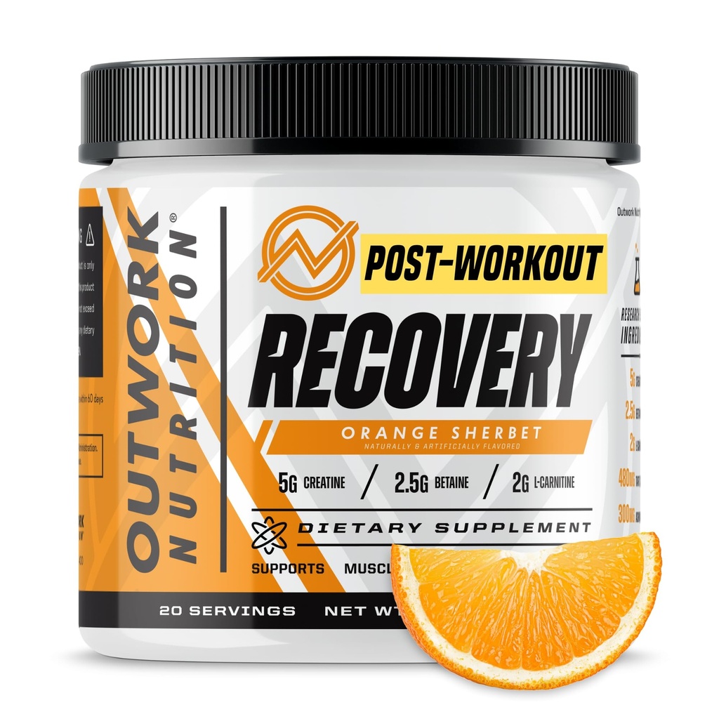 Outwork Nutrition Post Workout Recovery Toz - Kretine Monohidrat, KSM-66 Ashwagandha & Tart Cherry - Hızlandırma, Eases Soreness - Kretine Toz for Men & Women, Orange Sherbet, 230 Gr
