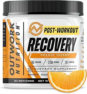 Outwork Nutrition Post Workout Recovery Powder - Creatine Monohydrate, KSM-66 Ashwagandha & Tart Cherry - Speeds Recovery, Eases Soreness - Creatine Powder for Men & Women, Orange Sherbet, 230 Gr