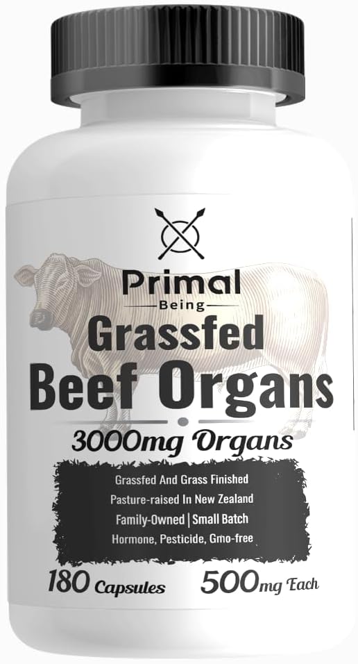 Primal Όντας Grassfed Beef Organ Complex - συκώτι, καρδιά, πάγκρεας, σπλήνας, & νεφρών- υποστηρίζει τη συνολική υγεία και απόδοση - 180 κάψουλες, 3000mg ανά υπηρεσία